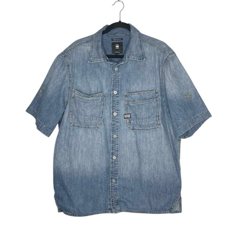 G-STAR Raw Slanted Double Pocket Street Style Short Sleeve Denim Shirt size XXL